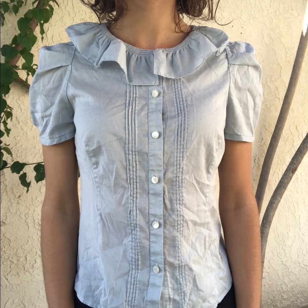 Teenie Weenie blue micro pinstripe collar top